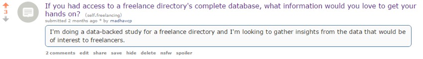 Request for freelancer interviews on Reddit