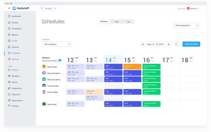 Hubstaff schedules