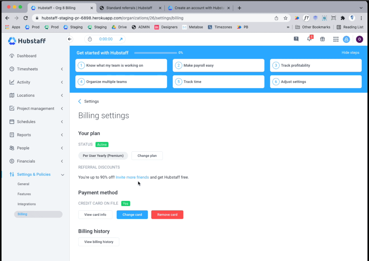 Hubstaff Billing settings