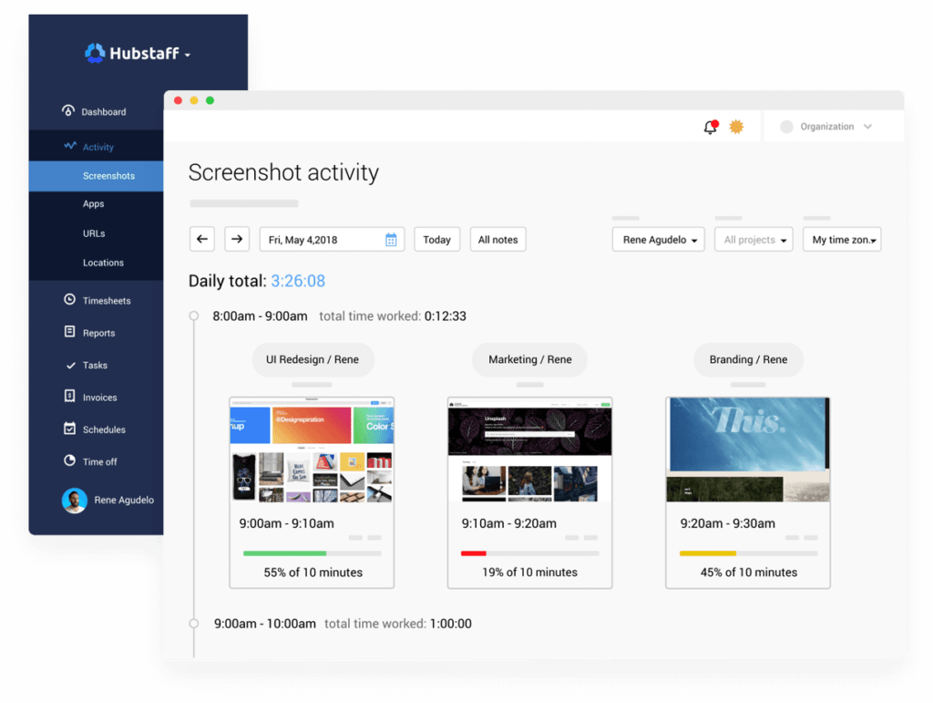 hubstaff employee monitoring example screen