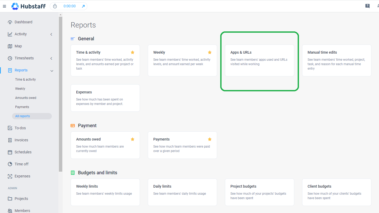 Hubstaff app & URL reports