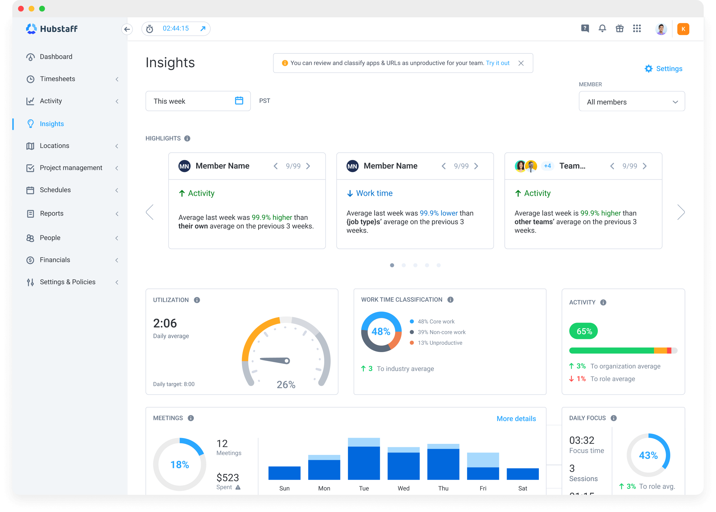 Hubstaff Insights interface