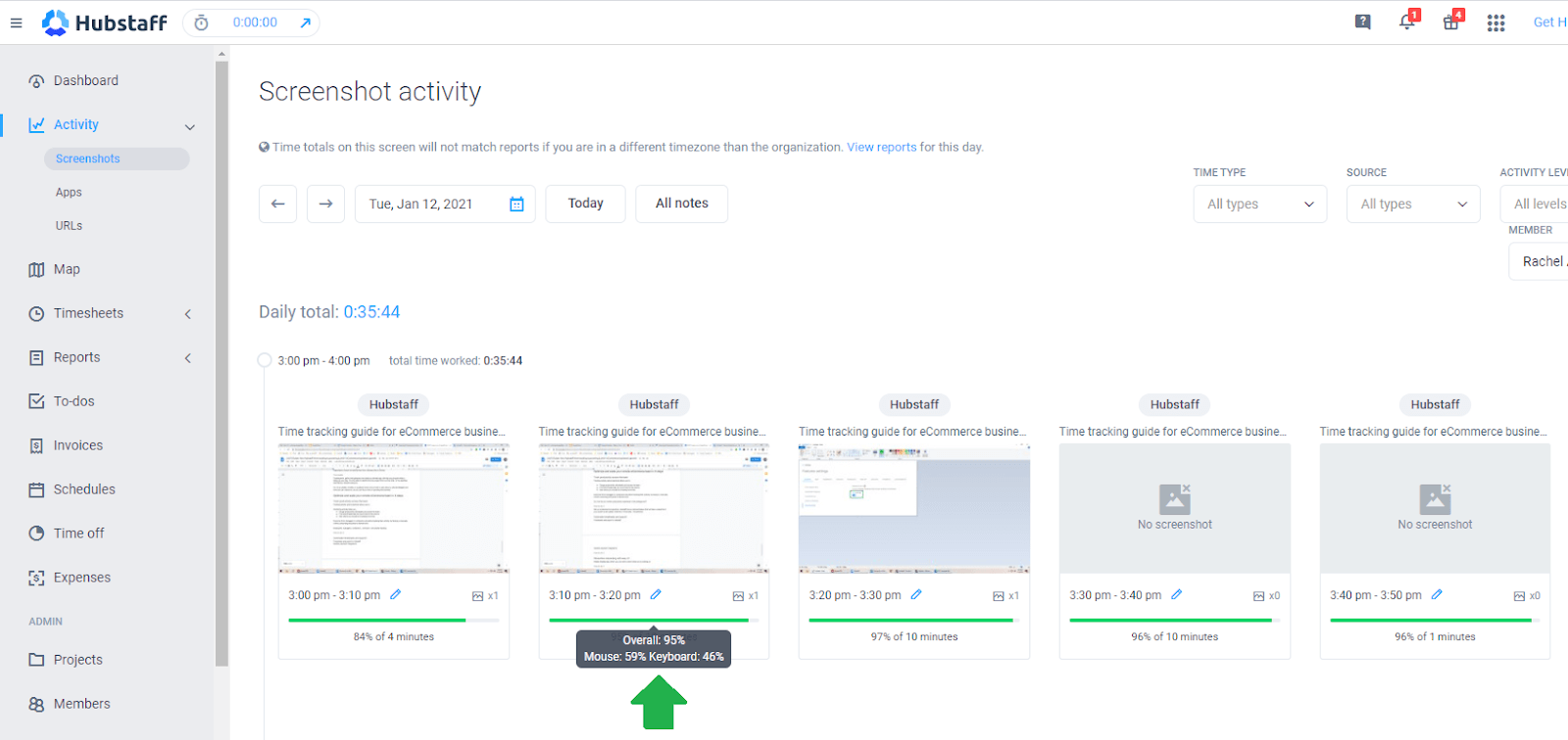 Hubstaff screenshot activity