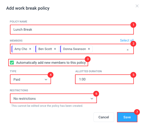 A screenshot of Hubstaff's work breaks setup menu