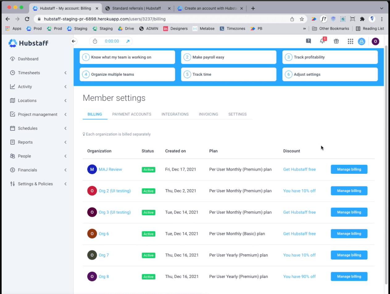 Hubstaff Member settings