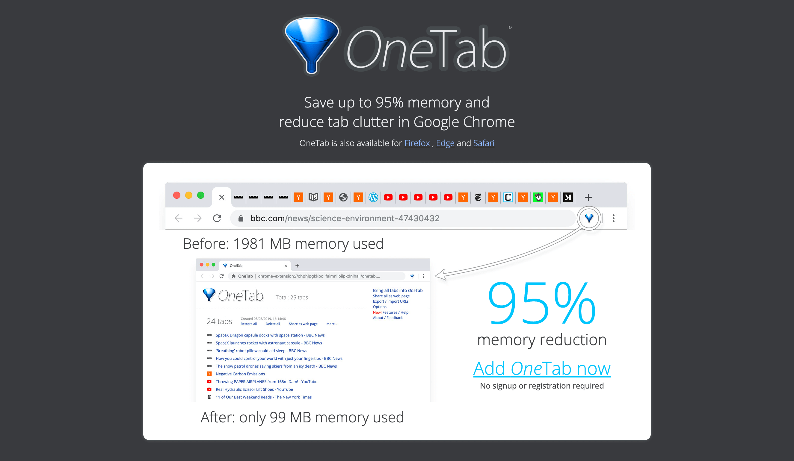 OneTab home page