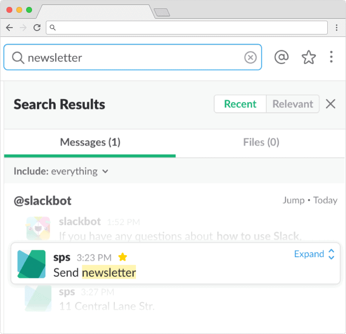 Slack search results