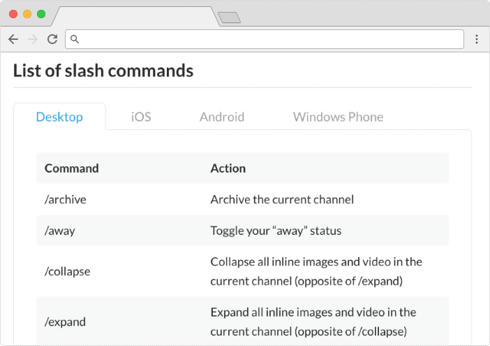 Slack slash commands