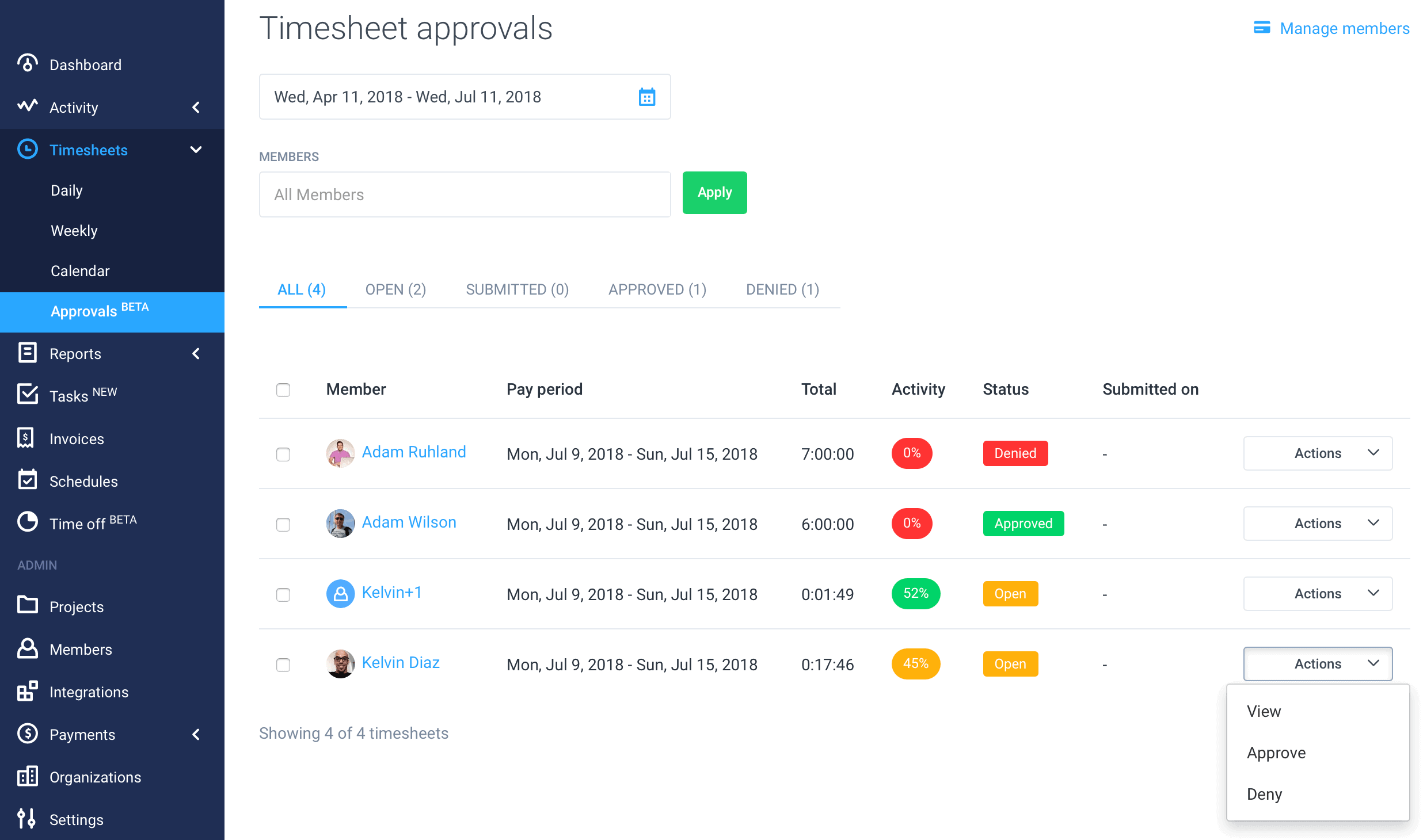 timesheet all view hubstaff