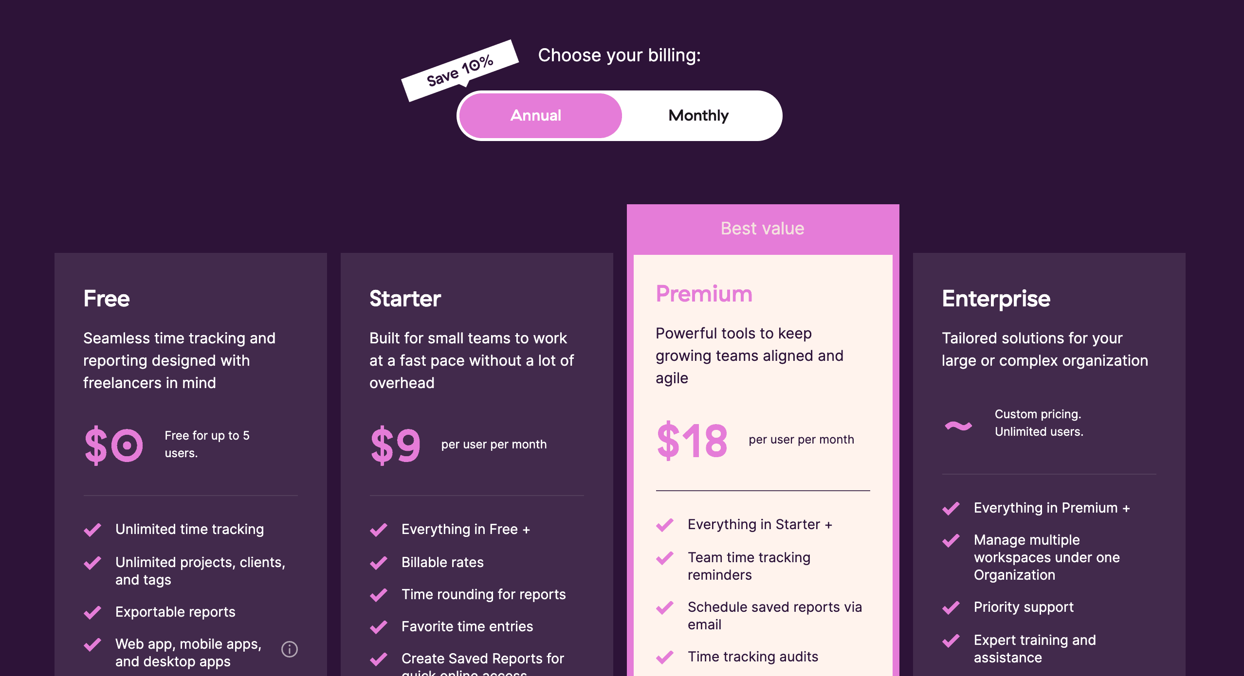 Toggl Track pricing